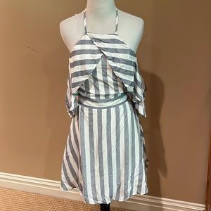 Lulu’s striped halter, off the shoulder dress